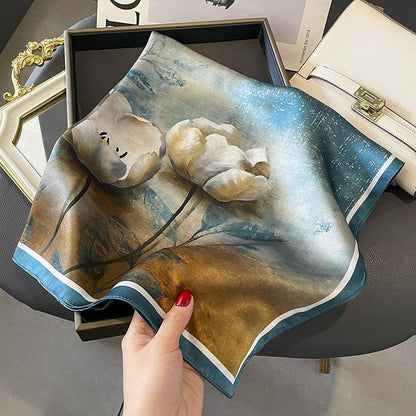 Japanese Watercolor Painting mulberry silk scarf/65CM 100% mulberry silk scarf/Silk shawl/Gift for her