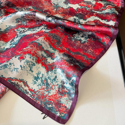 Red marbling print 100% mulberry Silk Scarf/Silk head scarf/Silk hair scarf/Silk neck scarf/Mother&