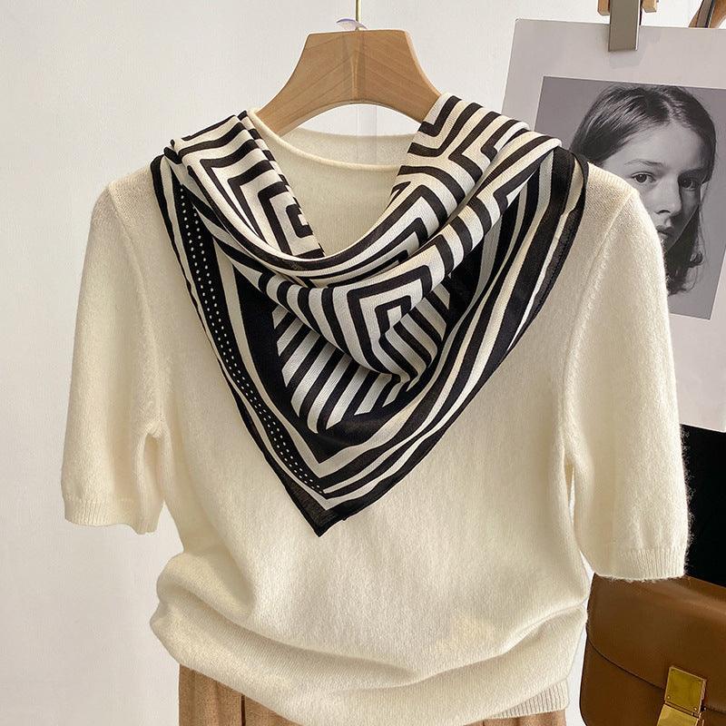 Vintage Fret Pattern Square Scarf/Retro Pattern Cotton and Linen Texture Shawl/Head Scarf for Women/Perfect Gift for Her