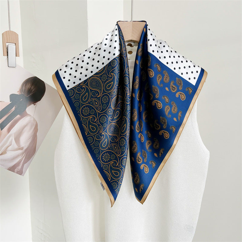 Paisley &amp; Polka Dot Patchwork 100% Mulberry Silk Scarf - 65CM Silk Shawl, Gift for Her, Elegant Silk Accessory