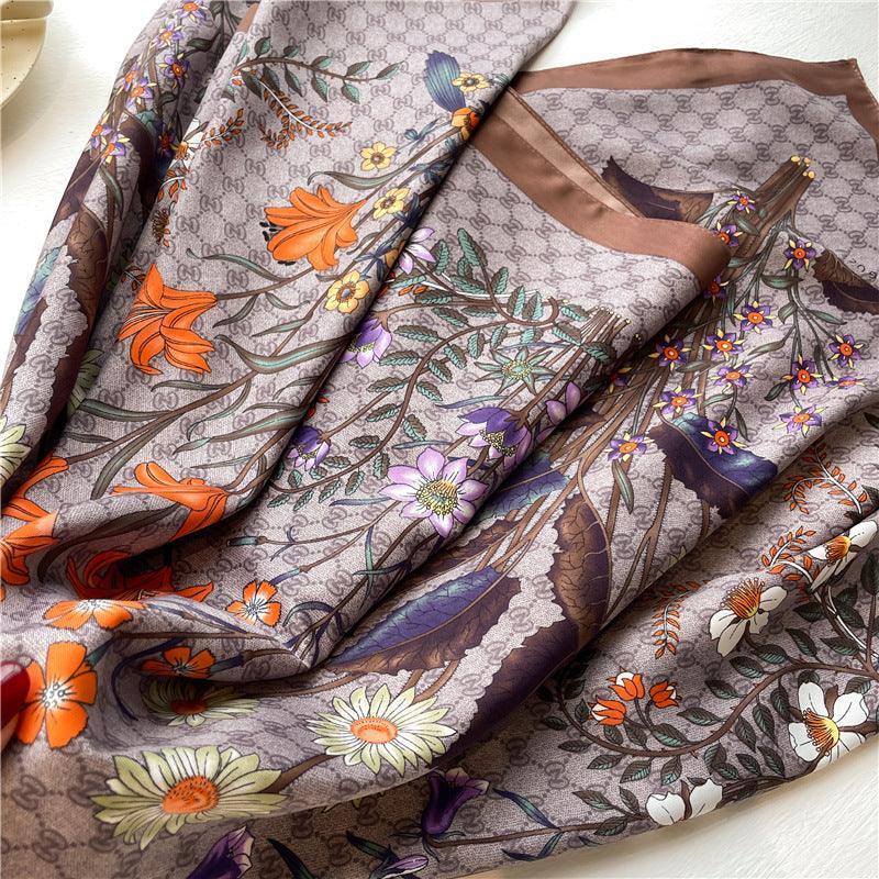 Daisy Pattern Chic Large Satin Scarf | 90x90cm Bandana | Twill Satin Shawl | Perfect Gift for Her, Mother&