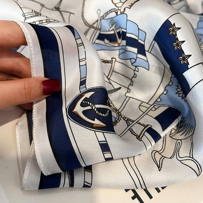 Nautical motif mulberry silk scarf/65CM 100% mulberry silk scarf/Silk shawl/Gift for her