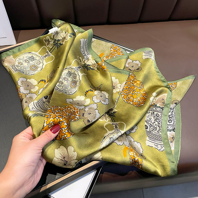 Vintage Vase mulberry silk scarf/65CM 100% mulberry silk scarf/Silk shawl/Gift for her