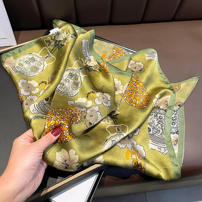 Vintage Vase mulberry silk scarf/65CM 100% mulberry silk scarf/Silk shawl/Gift for her