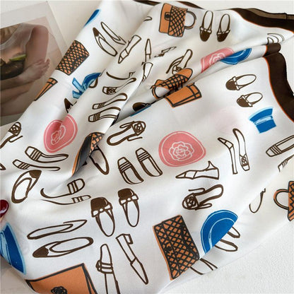 Pink Fresh Pattern Chic Large Satin Scarf | 90x90cm Bandana | Twill Satin Shawl | Perfect Gift for Her, Mother&