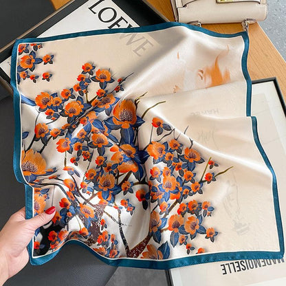 Schal mit Blumendruck aus 100 % Maulbeerseide/Kopftuch aus Seide/Haarschal aus Seide/Halstuch aus Seide/Muttertagsgeschenke/Taschenaccessoire/Geschenk für Sie