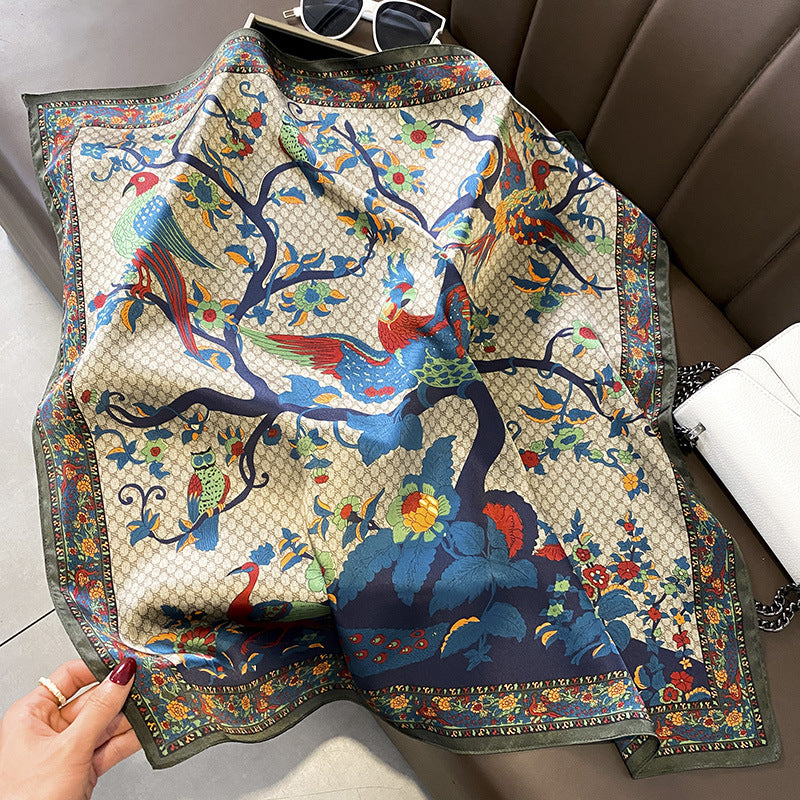 Vintage Peacock Pattern mulberry silk scarf/65CM 100% mulberry silk scarf/Silk shawl/Gift for her