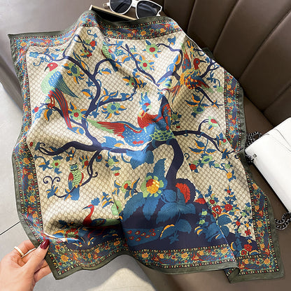 Vintage Peacock Pattern mulberry silk scarf/65CM 100% mulberry silk scarf/Silk shawl/Gift for her