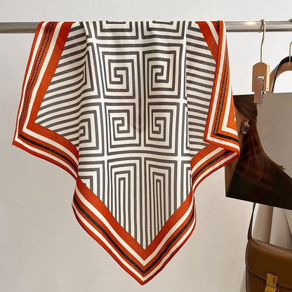 Vintage Fret Pattern Square Scarf/Retro Pattern Cotton and Linen Texture Shawl/Head Scarf for Women/Perfect Gift for Her