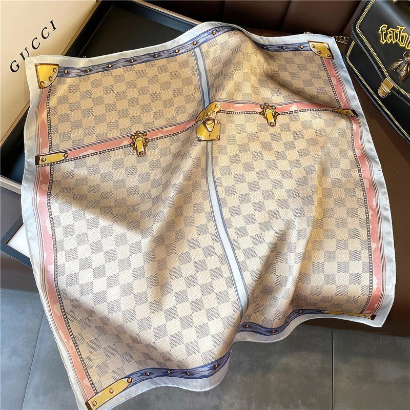 Orange Plaid Print 100% mulberry Silk Scarf/Silk head scarf/Silk hair scarf/Silk neck scarf/Mother&