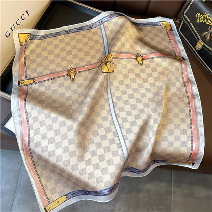 Orange Plaid Print 100% mulberry Silk Scarf/Silk head scarf/Silk hair scarf/Silk neck scarf/Mother&