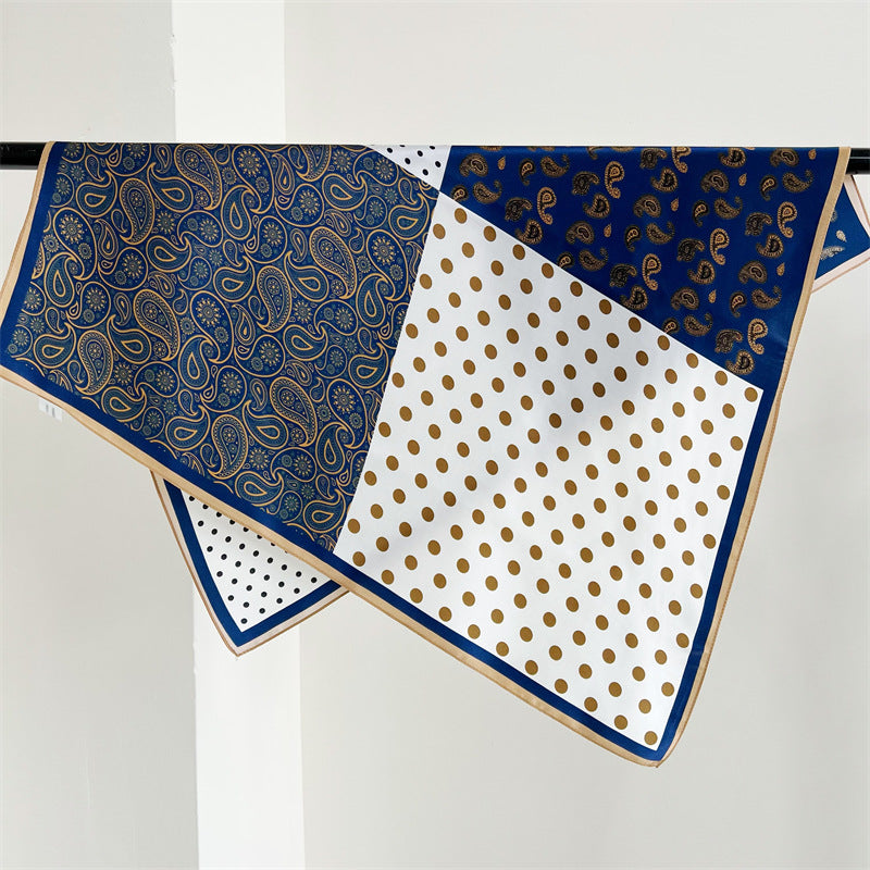 Paisley &amp; Polka Dot Patchwork 100% Mulberry Silk Scarf - 65CM Silk Shawl, Gift for Her, Elegant Silk Accessory