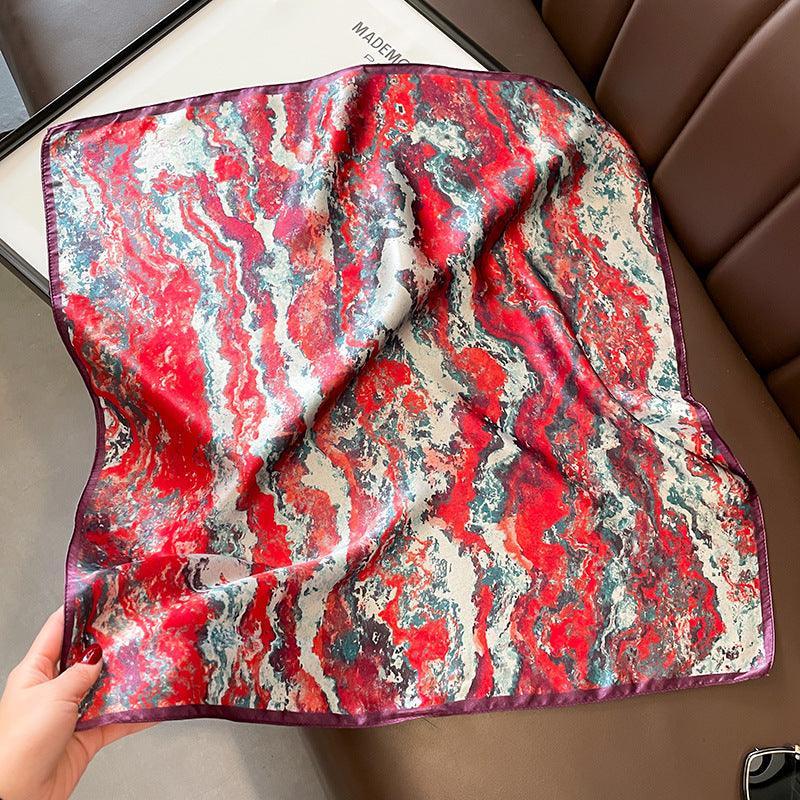 Red marbling print 100% mulberry Silk Scarf/Silk head scarf/Silk hair scarf/Silk neck scarf/Mother&