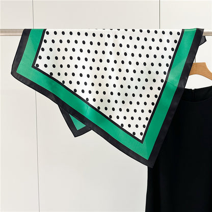 New Arrival: Green Border Polka Dot 100% Mulberry Silk Scarf - 65CM Square Shawl, Elegant Gift for Her
