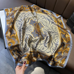 Golden Dot Stone Wall Texture Silk Scarf – 100% Mulberry Silk Twill 65CM | Elegant Square Scarf for Women