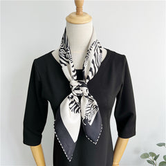 100% Pure Mulberry Silk Twill Scarf – Zebra Print, 90cm, Hand-Rolled Edges