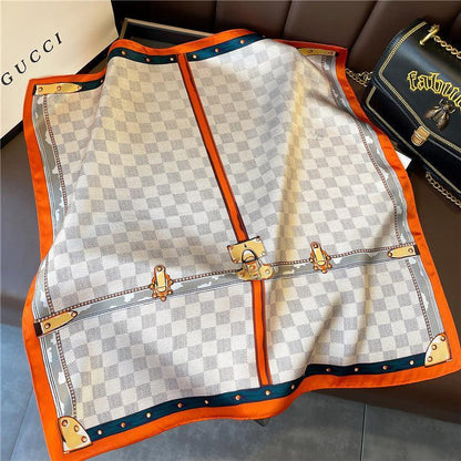 Orange Plaid Print 100% mulberry Silk Scarf/Silk head scarf/Silk hair scarf/Silk neck scarf/Mother&