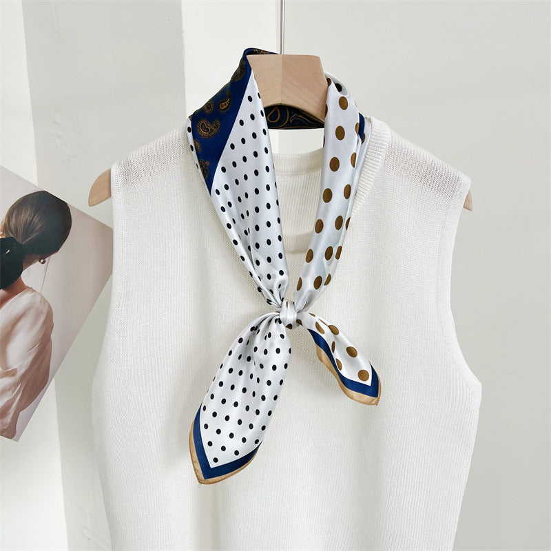 Paisley &amp; Polka Dot Patchwork 100% Mulberry Silk Scarf - 65CM Silk Shawl, Gift for Her, Elegant Silk Accessory