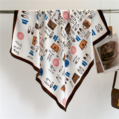 Pink Fresh Pattern Chic Large Satin Scarf | 90x90cm Bandana | Twill Satin Shawl | Perfect Gift for Her, Mother&