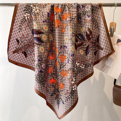 Daisy Pattern Chic Large Satin Scarf | 90x90cm Bandana | Twill Satin Shawl | Perfect Gift for Her, Mother&