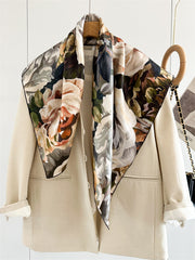 100% Mulberry Silk Twill Scarf – Vintage Rose Garden | Hand-Rolled Edges, 90cm