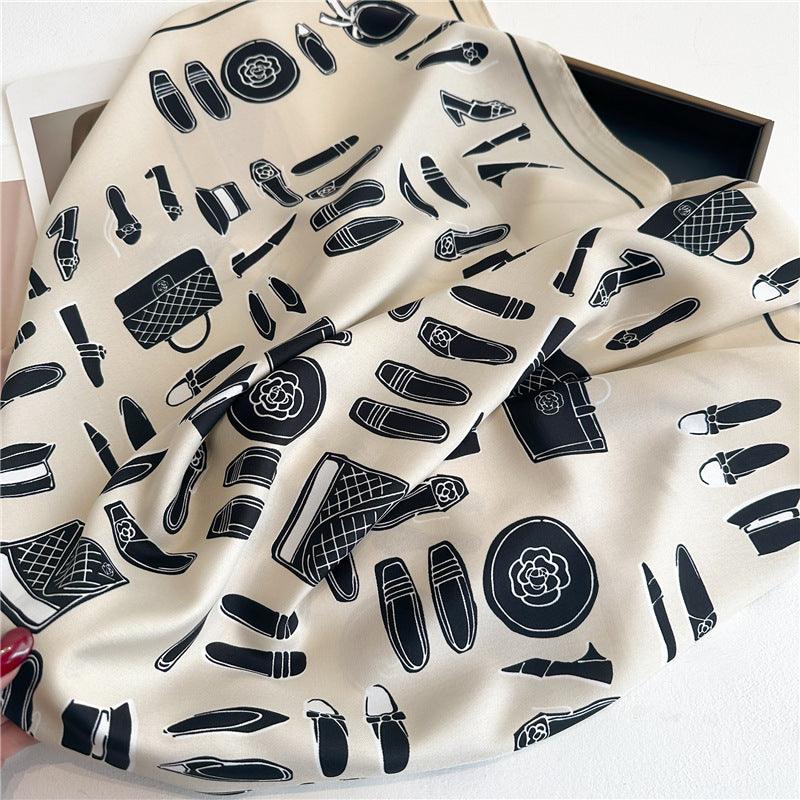 Pink Fresh Pattern Chic Large Satin Scarf | 90x90cm Bandana | Twill Satin Shawl | Perfect Gift for Her, Mother&