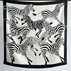 100% Pure Mulberry Silk Twill Scarf – Zebra Print, 90cm, Hand-Rolled Edges