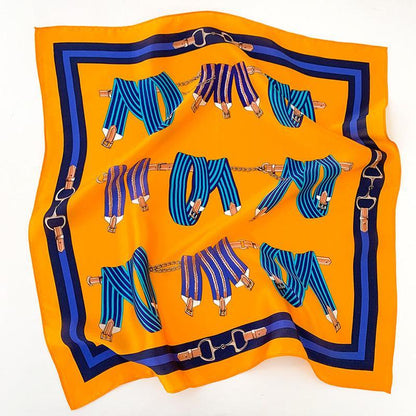 チェーンストラッププリント 桑100% シルクスカーフ/シルクヘッドスカーフ/シルクヘアスカーフ/シルクネックスカーフ/母の日ギフト/バッグアクセサリー/彼女へのギフト