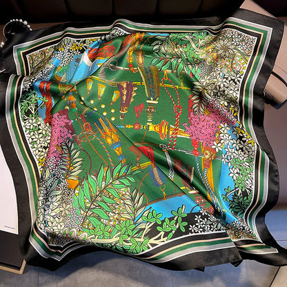 Botanical Gardens mulberry silk scarf/65CM 100% mulberry silk scarf/Silk shawl/Gift for her