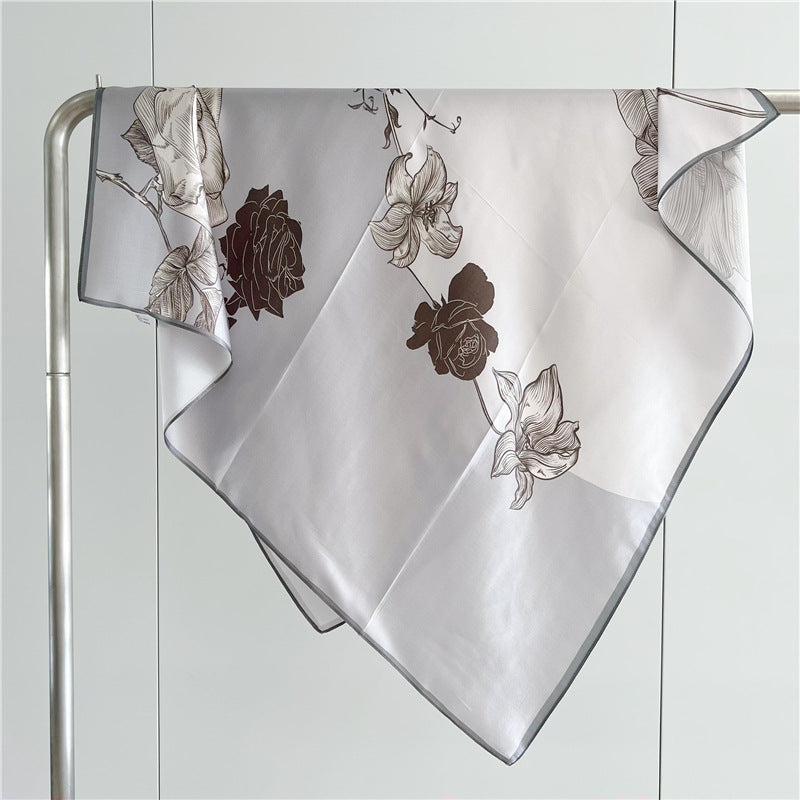 Grey Bloom – 100% Silk Crepe de Chine Scarf 90cm