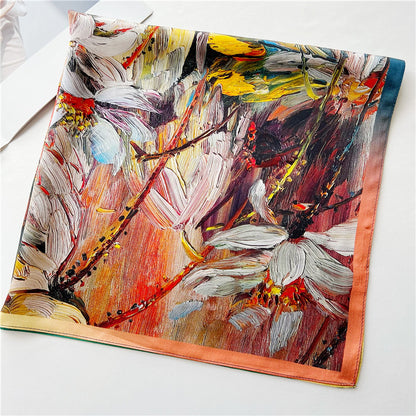 New Arrival: Living Colour Oil Painting Impact 100% Mulberry Silk Scarf - 65CM Square Shawl, Elegant Gift for Her