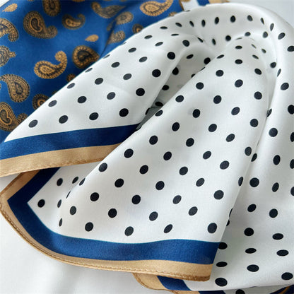 Paisley &amp; Polka Dot Patchwork 100% Mulberry Silk Scarf - 65CM Silk Shawl, Gift for Her, Elegant Silk Accessory
