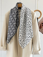 Monochrome Geometry – 100% Silk Crepe de Chine Scarf 90cm