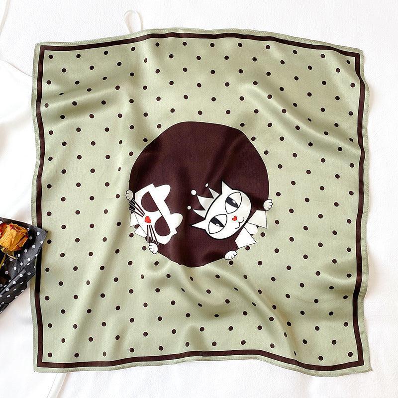 Cute cats 100% Mulberry Silk Scarf/Silk head scarf/Silk hair scarf/Silk neck scarf/Mother&