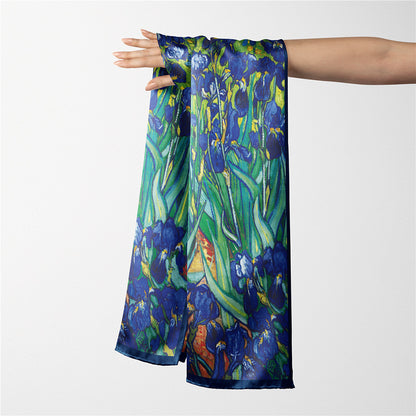 Van Gogh Inspired Long Scarf - 180cm x 70cm, Double-Layer Twill Polyester, Versatile Gift for All Seasons