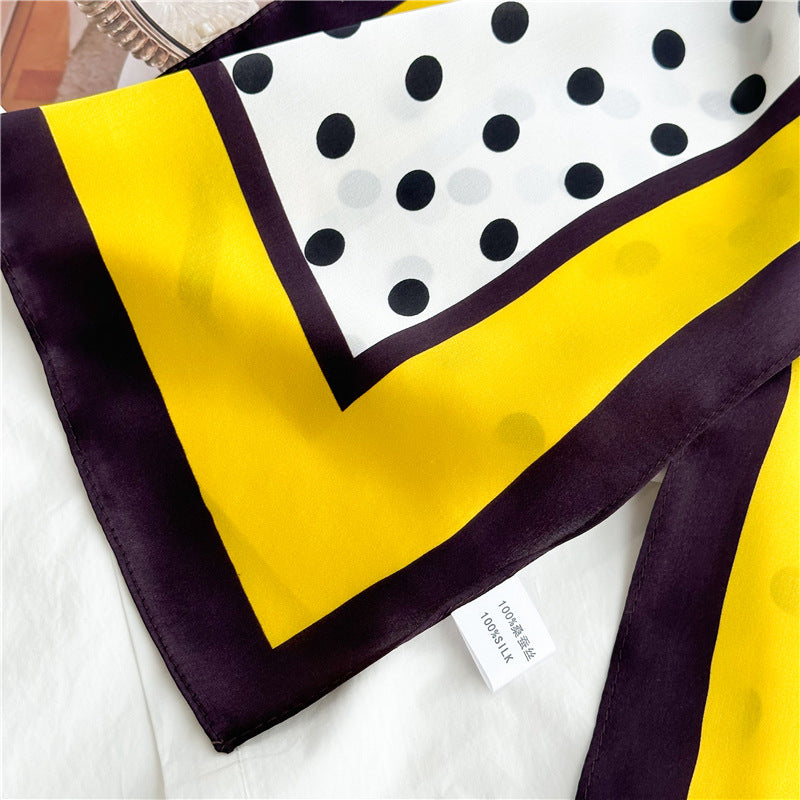 New Arrival: Green Border Polka Dot 100% Mulberry Silk Scarf - 65CM Square Shawl, Elegant Gift for Her