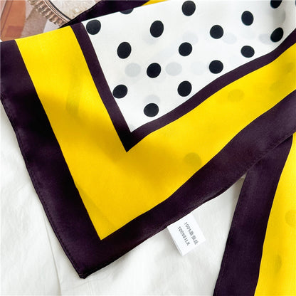 New Arrival: Green Border Polka Dot 100% Mulberry Silk Scarf - 65CM Square Shawl, Elegant Gift for Her