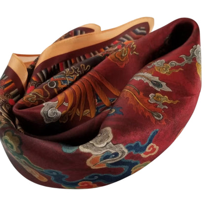 53cm Mulberry Silk Scarf – Dragon &amp; Phoenix Oriental Motif Small Square Silk Bandana