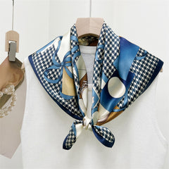 26'' Houndstooth Mulberry Silk Scarf – Classic Square Silk Shawl for Women, Elegant & Timeless Accessory