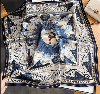 Böhmischer Hirsch mit Paisley-Randdruck, Maulbeerseidenschal/70 cm Schal aus 100 % Maulbeerseide/Seidenschal/Geschenk für Sie