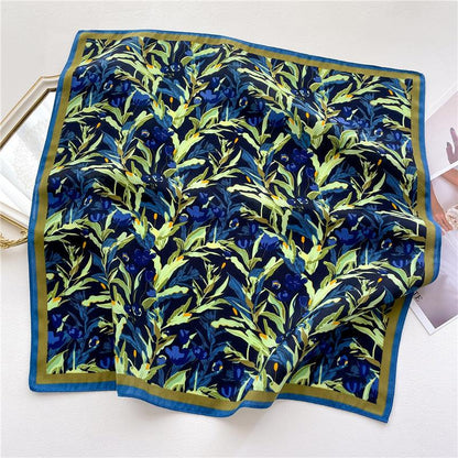 Quadratischer Schal mit botanischem Blumenmuster/Quadratischer Schal mit Fischgrätenmuster/Halstuch für Damen/Schal mit Handgefühl aus Baumwollleinen/Geschenk für Sie