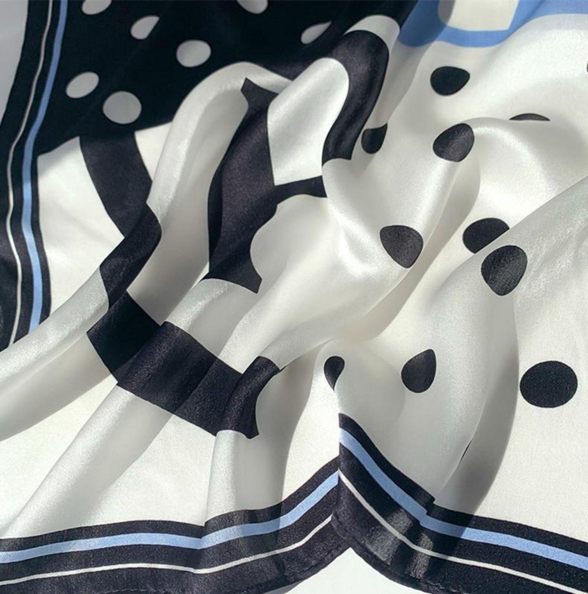 100% 桑シルクスカーフ/シルクヘッドスカーフ/シルクヘアスカーフ/シルクネックスカーフ/母の日ギフト/バッグアクセサリー/彼女へのギフト/プリント水玉