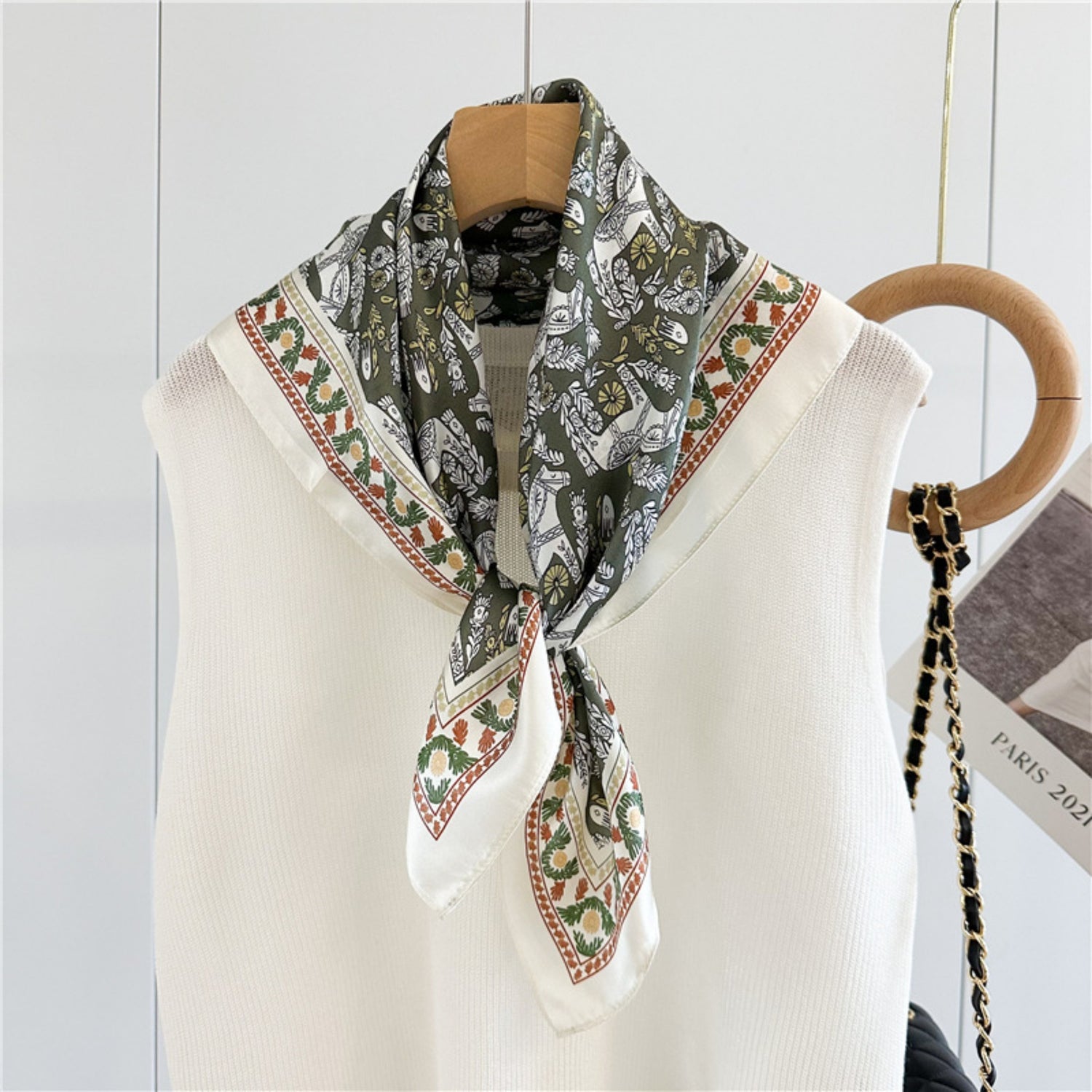 Green Equestrian Horse Print Silk Scarf | 100% Mulberry Silk 26&