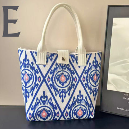 Ikat-Inspired Pattern Knit Tote