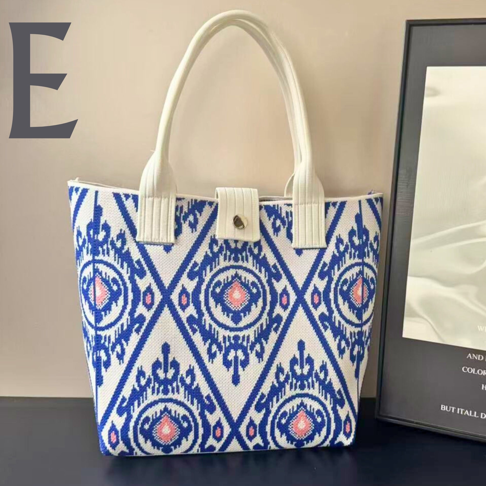 Ikat-Inspired Pattern Knit Tote