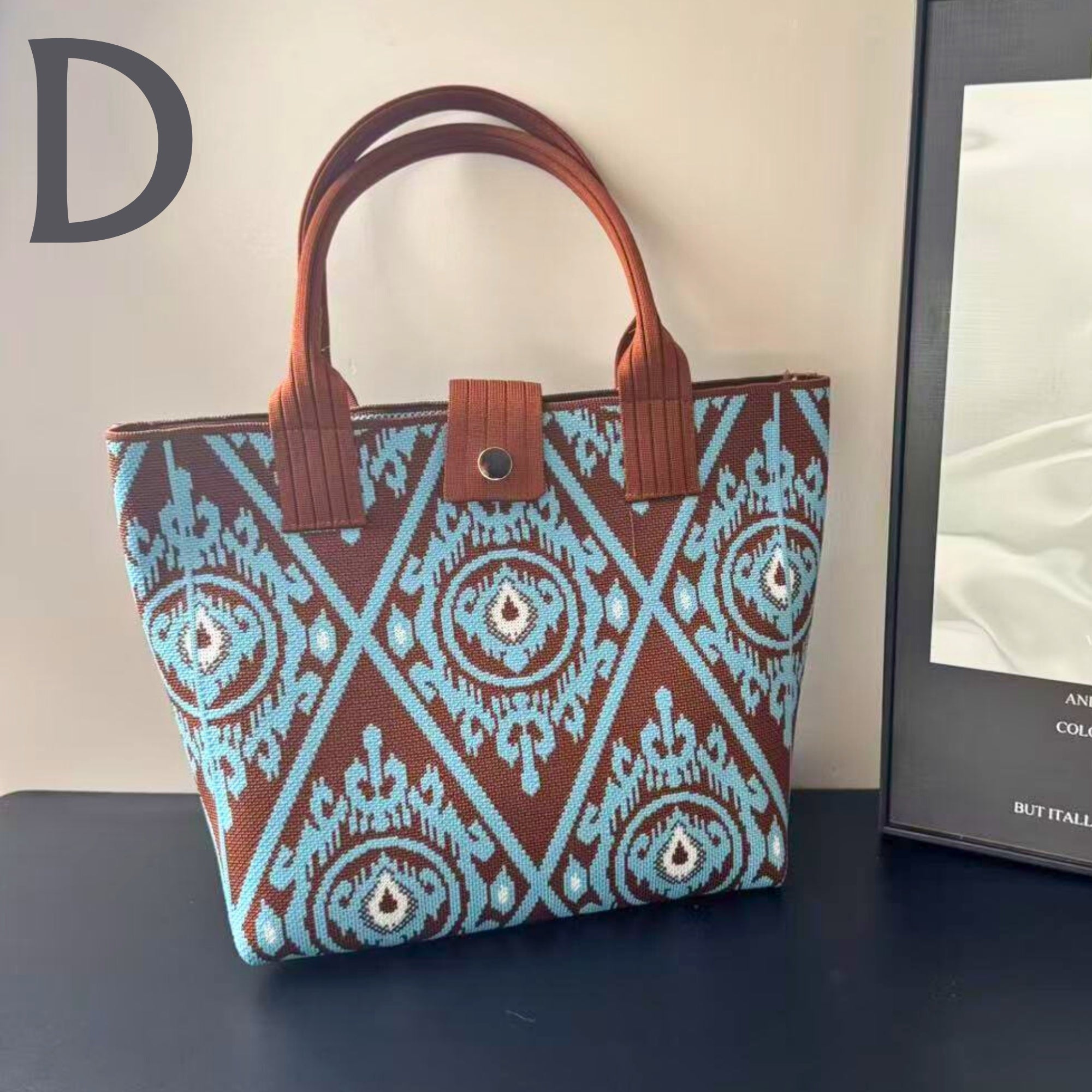 Ikat-Inspired Pattern Knit Tote