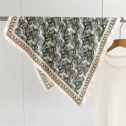 Green Equestrian Horse Print Silk Scarf | 100% Mulberry Silk 26&