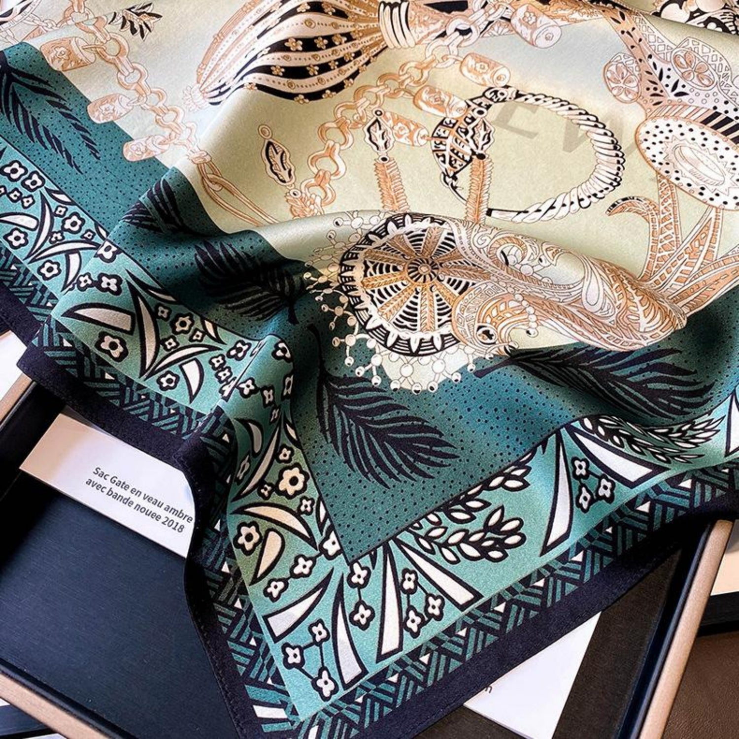 Modern Dark Green Silk Scarf – Simple Print | 100% Mulberry Silk Twill 65CM | Stylish Gift for Her