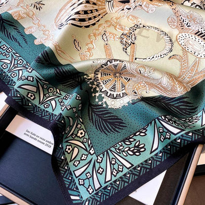 Modern Dark Green Silk Scarf – Simple Print | 100% Mulberry Silk Twill 65CM | Stylish Gift for Her