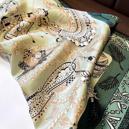 Modern Dark Green Silk Scarf – Simple Print | 100% Mulberry Silk Twill 65CM | Stylish Gift for Her